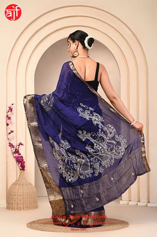 HO Silk Saree with Zari Weaving and Bandhani Design, Includes Blouse Piece