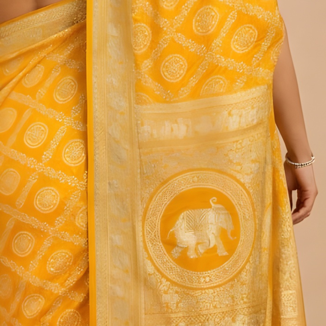 Gajji Silk Bandhani Print Saree – Mangal Path Wear
