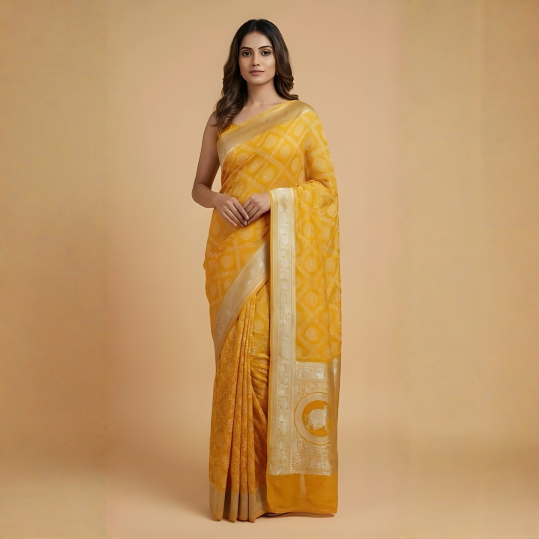 Gajji Silk Bandhani Print Saree – Mangal Path Wear