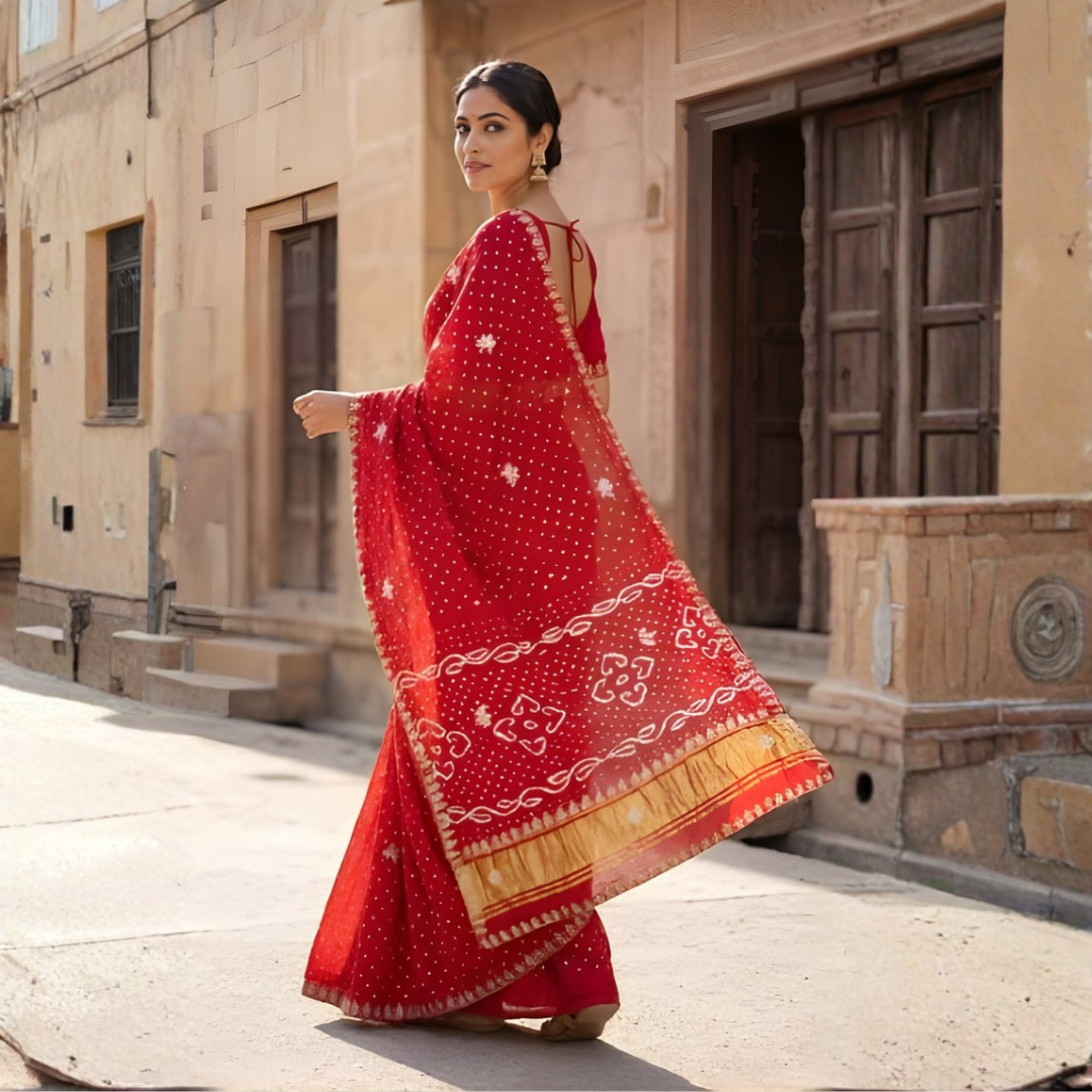 Modal Gajji Bandhani Cutdana Mangalpath Saree