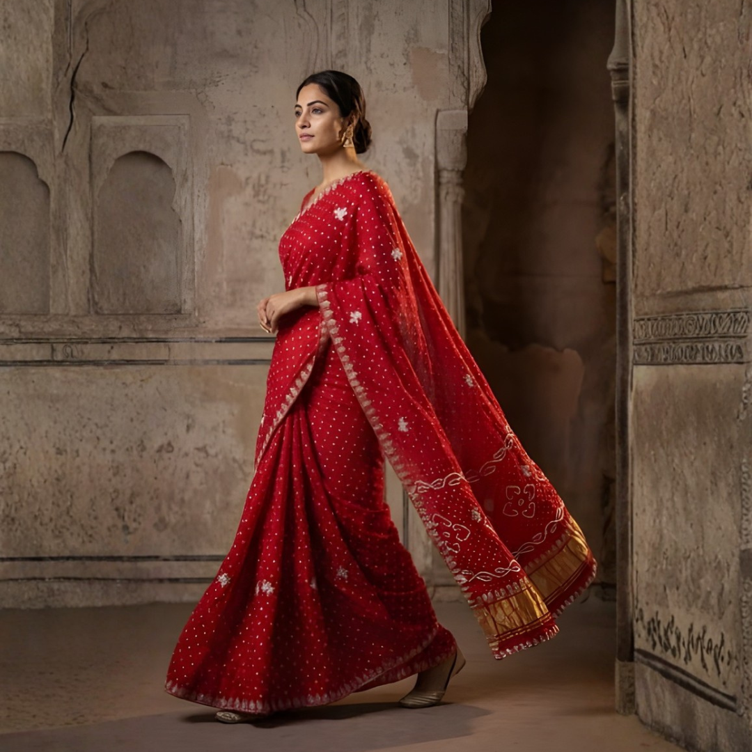 Modal Gajji Bandhani Cutdana Mangalpath Saree