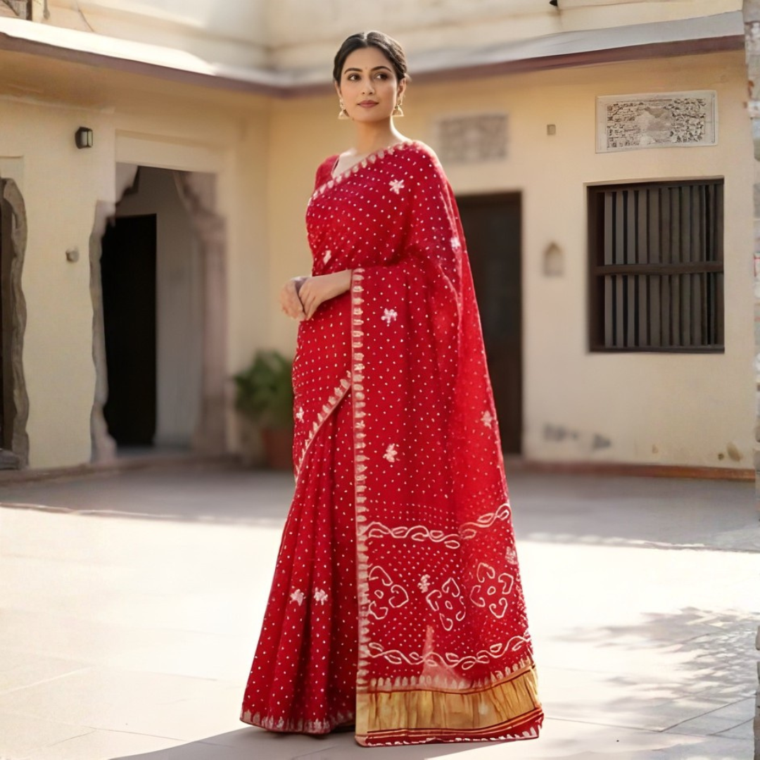Modal Gajji Bandhani Cutdana Mangalpath Saree