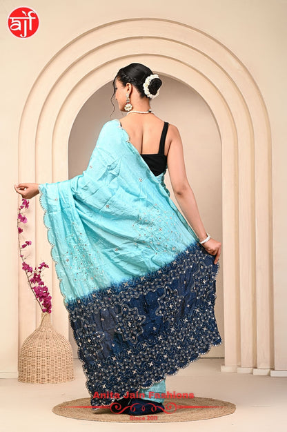 HO Silk Saree with Cut Work and Bandhani Design