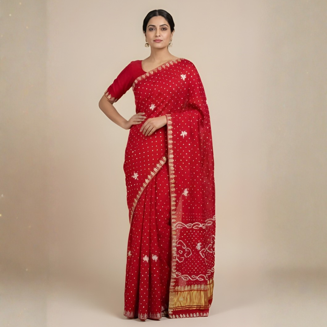 Modal Gajji Bandhani Cutdana Mangalpath Saree