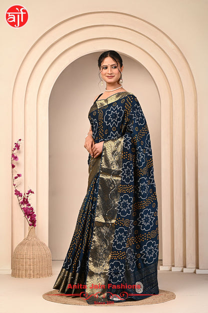 HO Silk Saree with Zari Weaving and Bandhani Design, Includes Blouse Piece