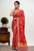 Red Gajji Silk Saree with Hand Gota Work - Wedding