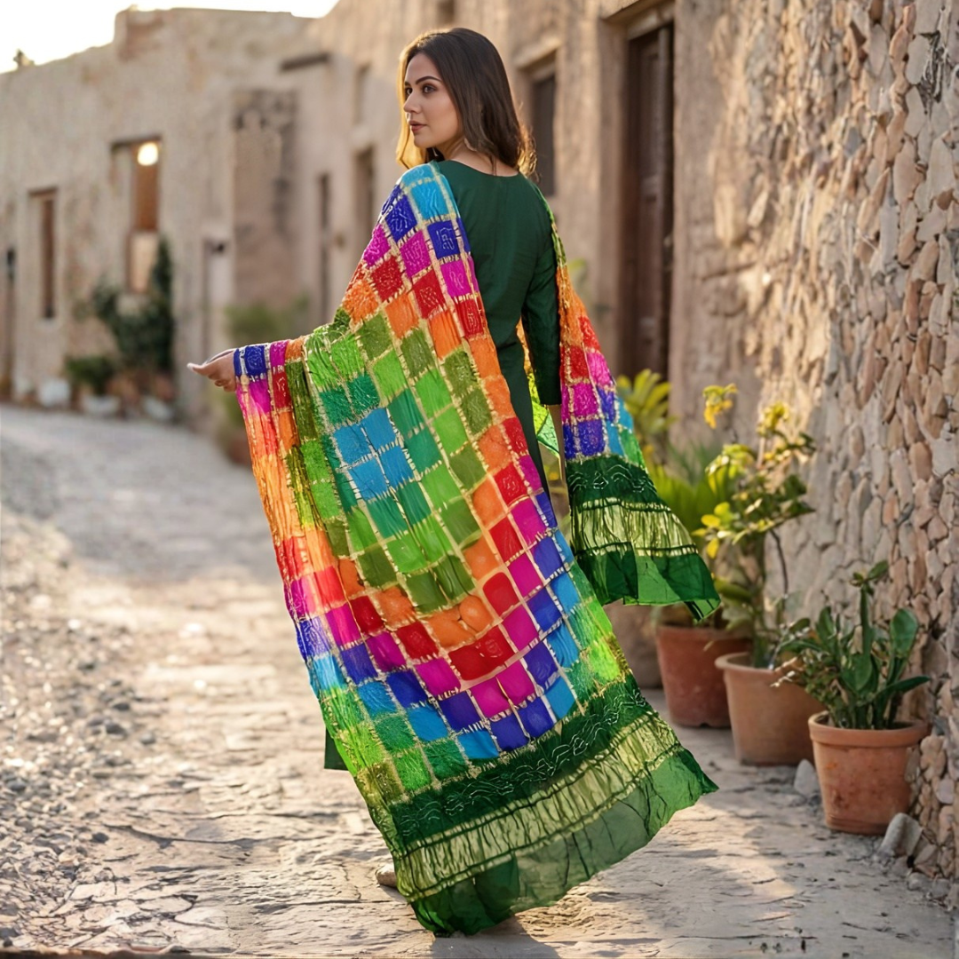 Pure Gajji Silk Bandhani Zari Festive Dupatta