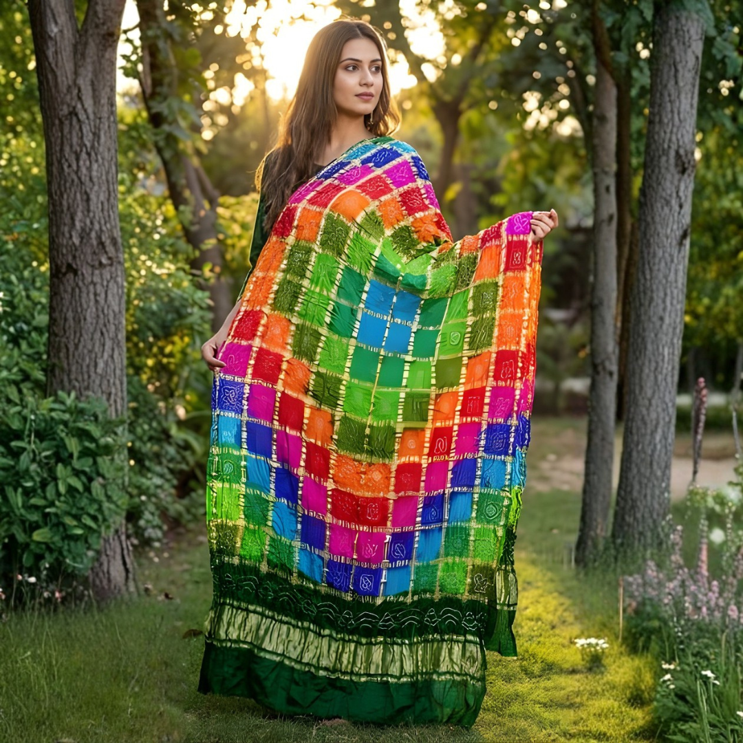 Pure Gajji Silk Bandhani Zari Festive Dupatta