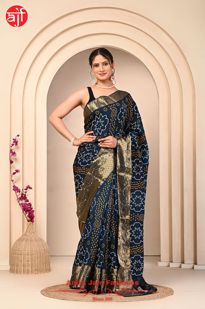 HO Silk Saree with Zari Weaving and Bandhani Design, Includes Blouse Piece
