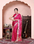 Pink Bandhani Saree with White Gota Patti Border