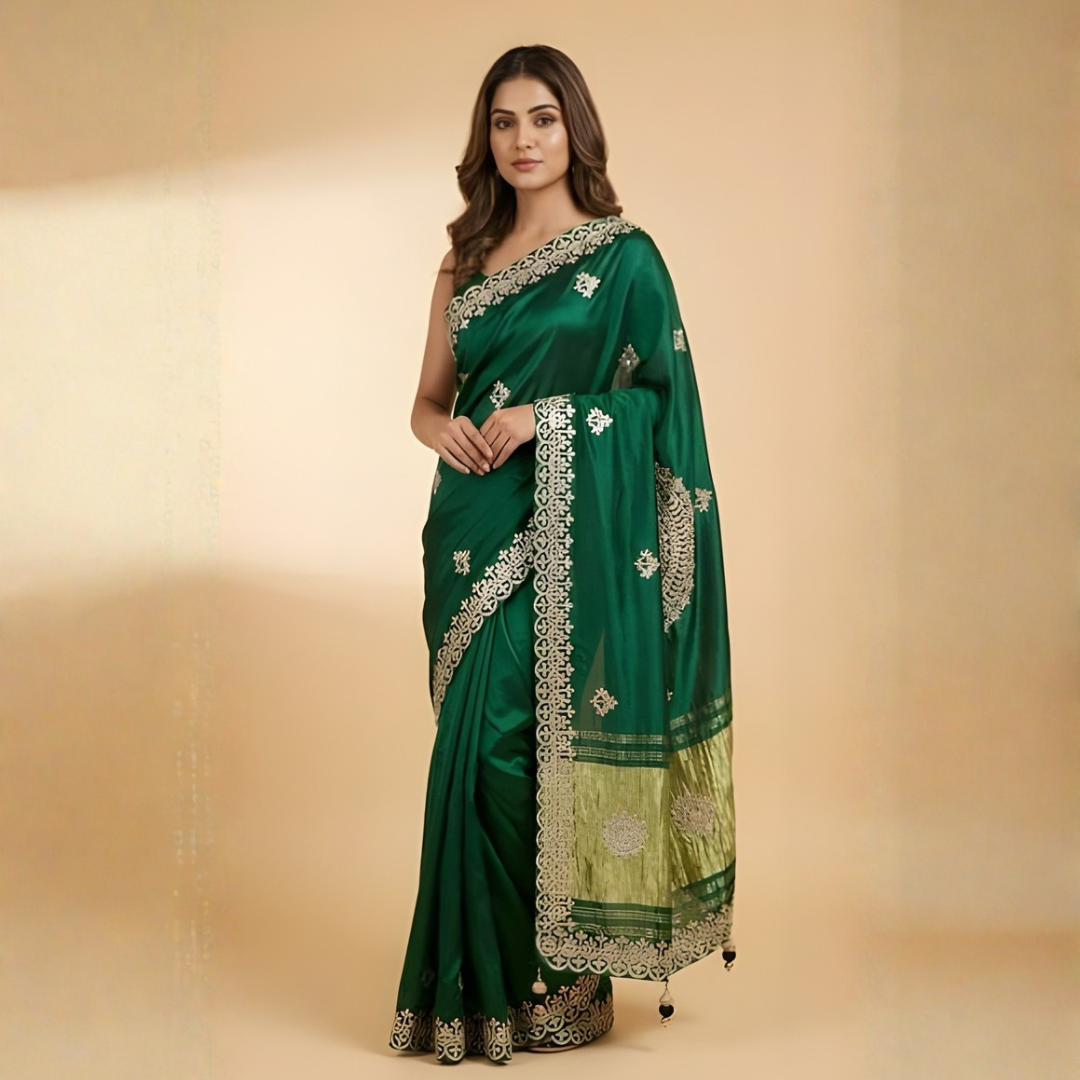 Gajji Silk Traditional Saree with Gota Patti Work – Mehndi Wear