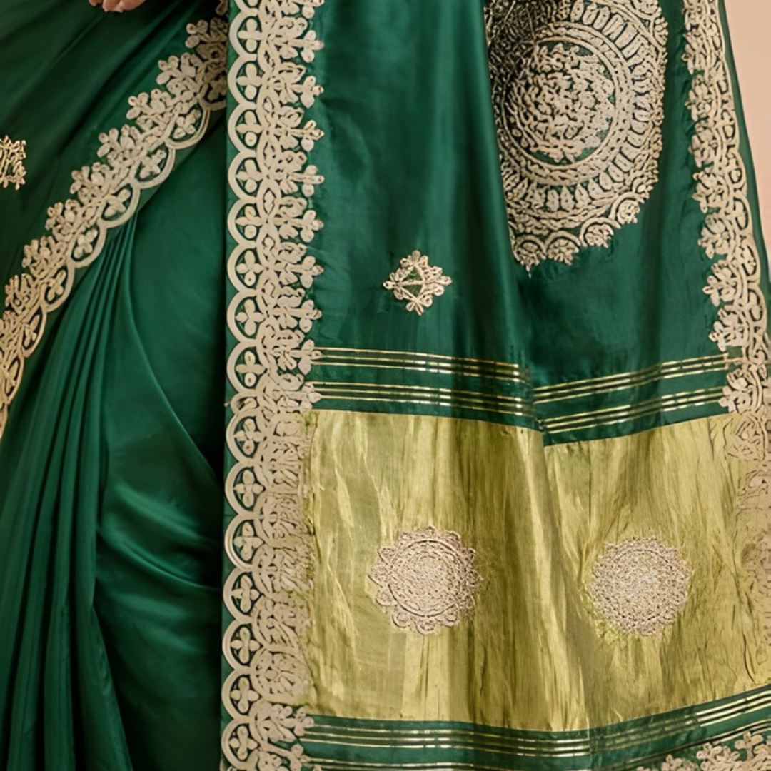 Gajji Silk Traditional Saree with Gota Patti Work – Mehndi Wear