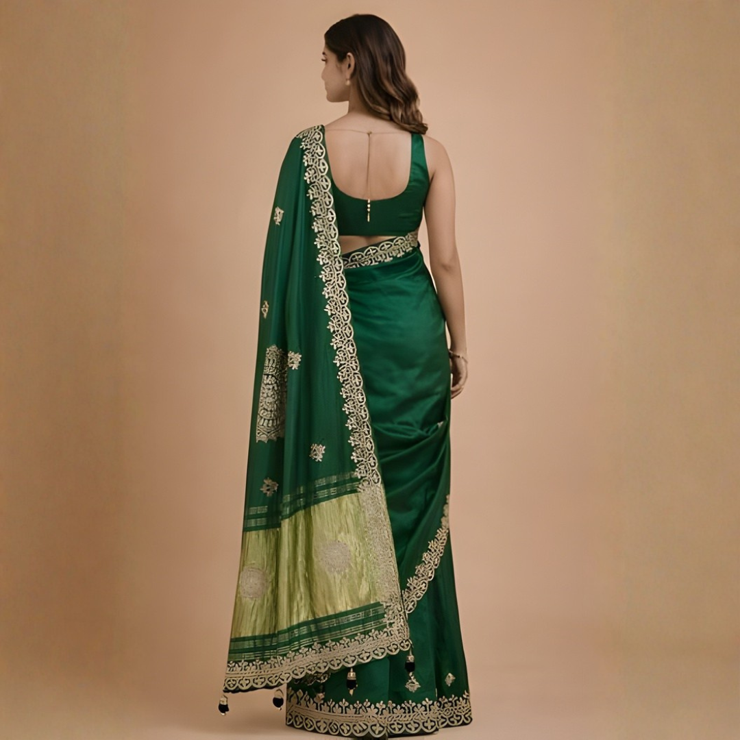 Gajji Silk Traditional Saree with Gota Patti Work – Mehndi Wear
