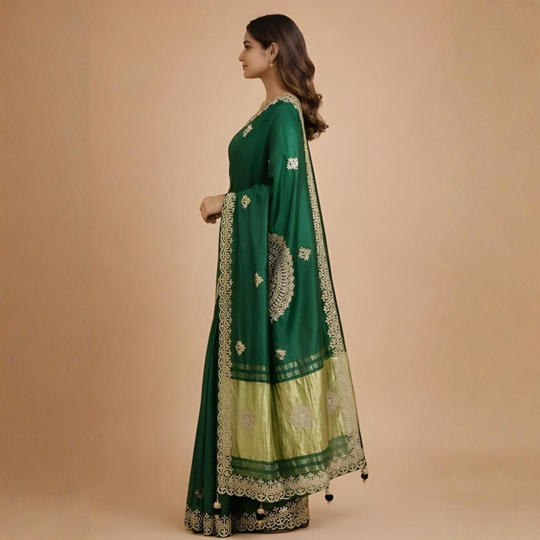 Gajji Silk Traditional Saree with Gota Patti Work – Mehndi Wear