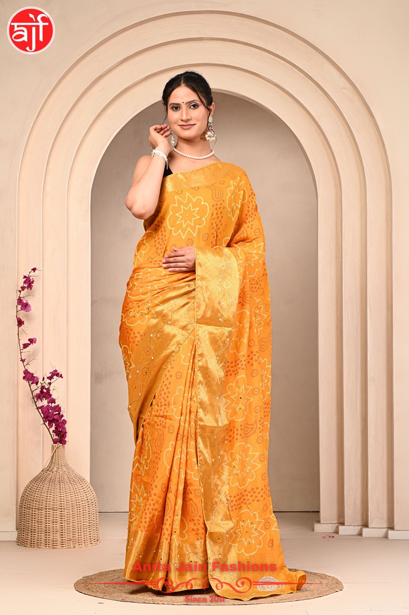 HO Silk Saree with Zari Weaving and Bandhani Design, Includes Blouse Piece