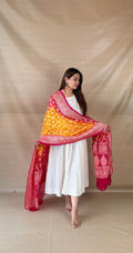 Pink and Golden Khaddi Georgette Dupatta with Meenakari Border