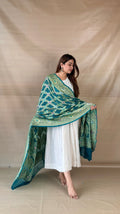 Teal Blue Khaddi Georgette Dupatta with Meenakari Floral Border