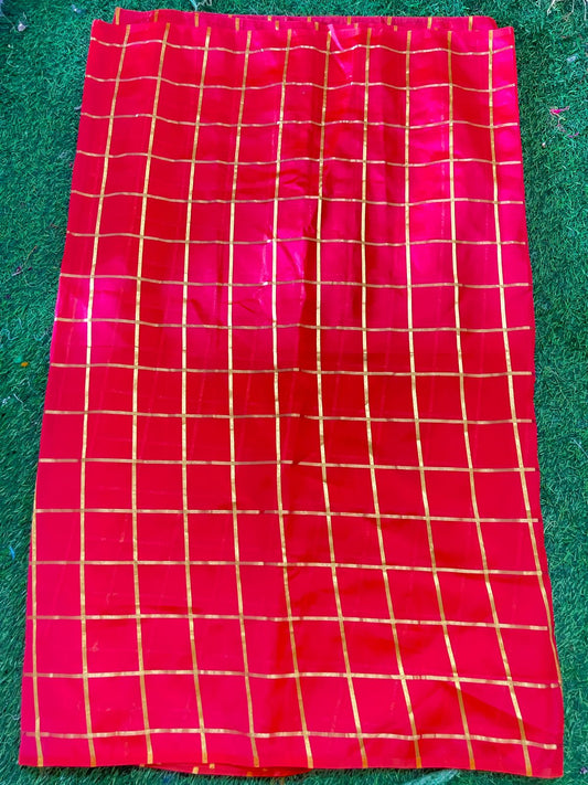 Red Organza Silk Saree with Golden Checks Design