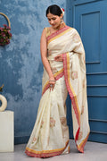 Off-White Handloom Silk Saree with Floral Embroidery