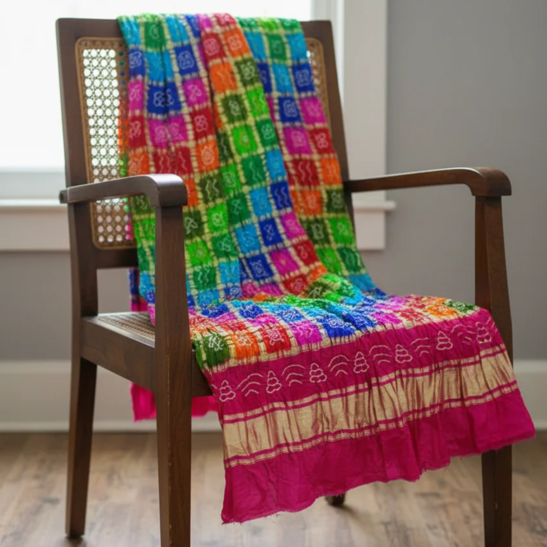 Pure Gaji Silk Bandhani Zari Festive Dupatta