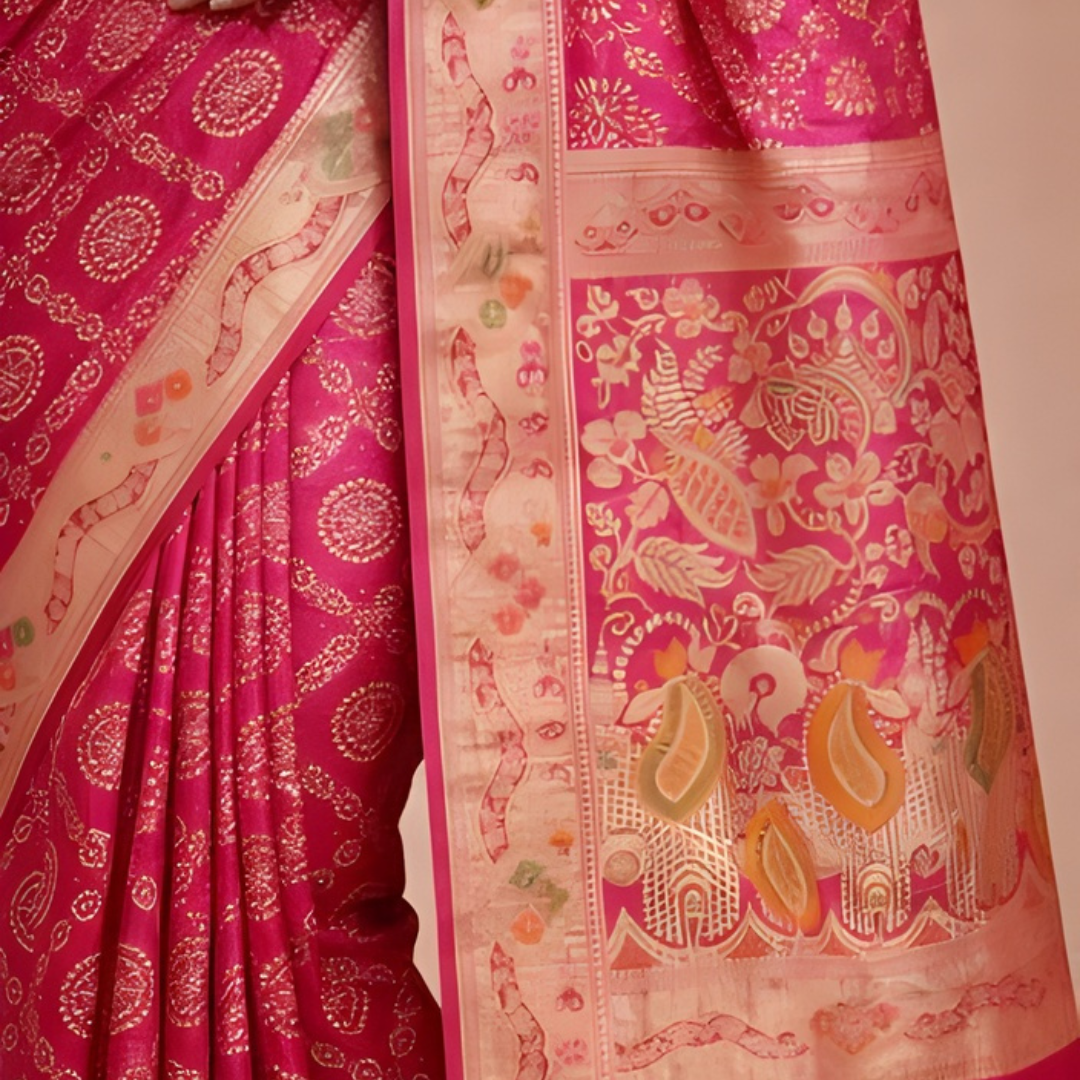 Gajji Silk Bandhani Print Saree – Mangal Path Wear