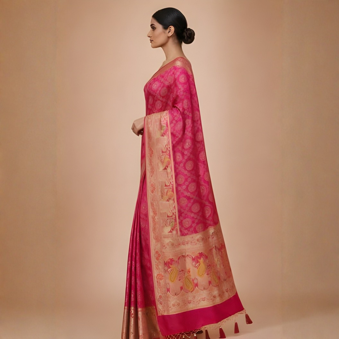 Gajji Silk Bandhani Print Saree – Mangal Path Wear