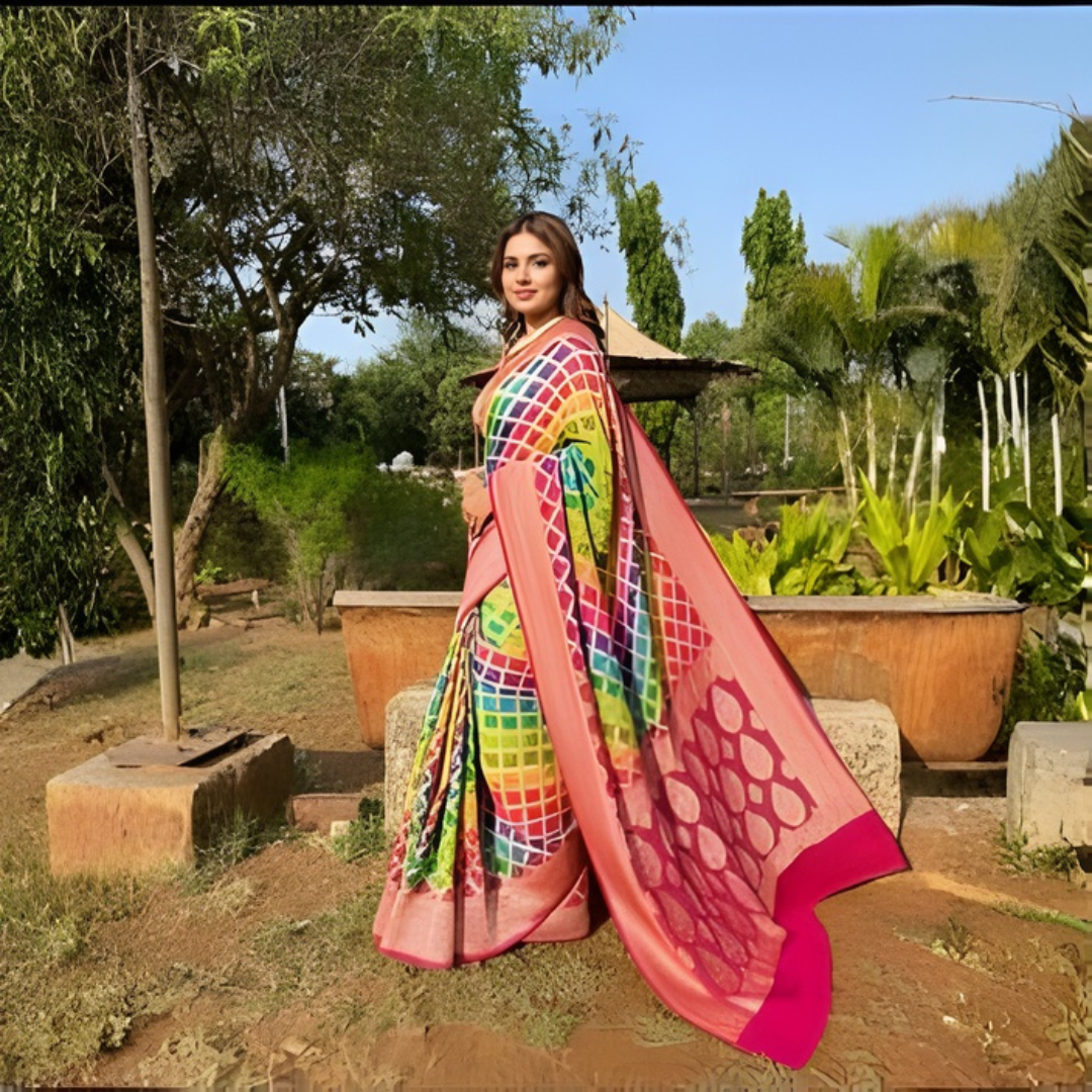 Khaddi Georgette Bandhani Neemzari Haldi Saree