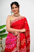 Bandhani silk saree with gota patti border
