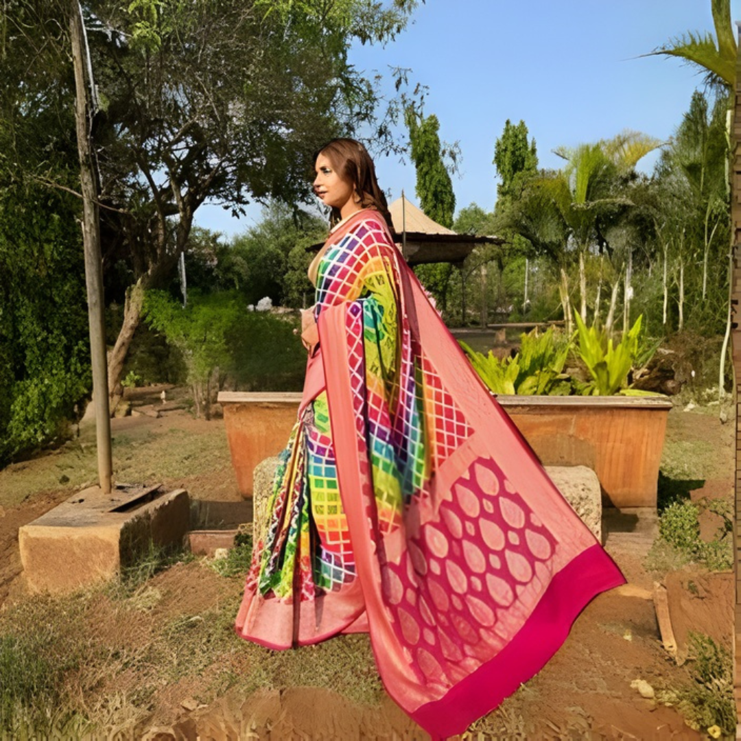 Khaddi Georgette Bandhani Neemzari Haldi Saree