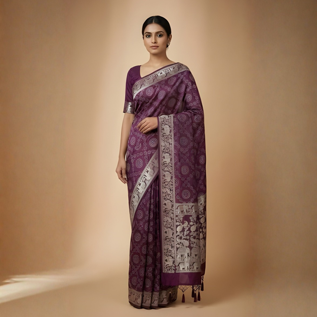 Gajji Silk Bandhani Print Saree – Mangal Path Wear