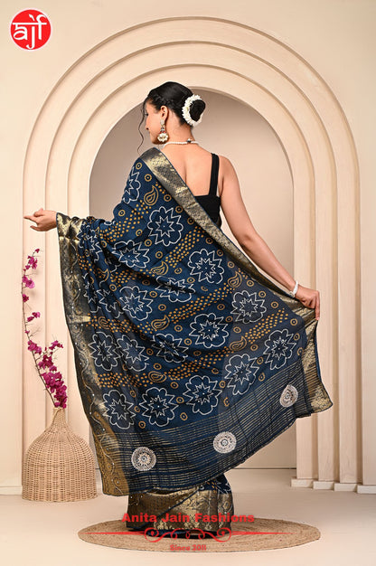 HO Silk Saree with Zari Weaving and Bandhani Design, Includes Blouse Piece
