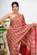 Red & Gold Embroidered Traditional Saree with Ornate Borders