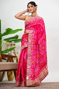 Hot Pink Saree with Gold and White Embroidery
