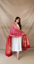 Red Khaddi Georgette Dupatta with Meenakari Weave and Gold Border