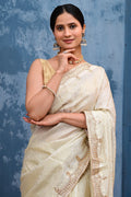 Cream Pure Handloom Silk Saree with Hand Gota Border