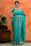 Pure HO Silk Saree with Floral Embroidery on Pallu & Border