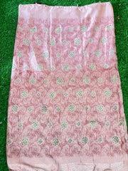 Pink Malai C Phone Saree with Floral Rose Texture and Woven Butta Motifs