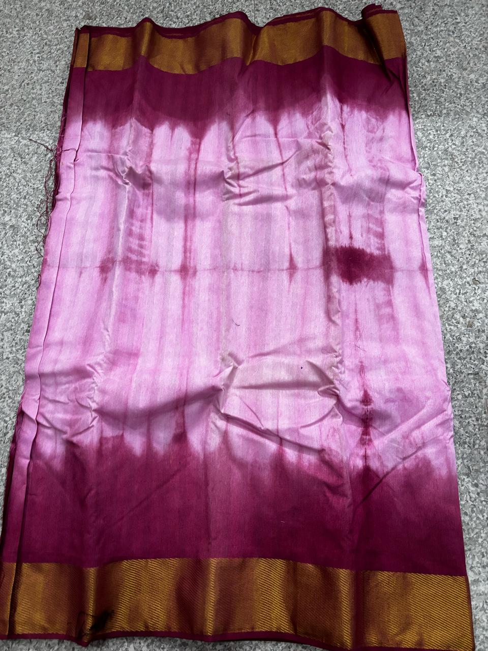 "Ombre pink and magenta Fence Cotton saree with broad golden border"