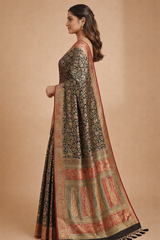 Gajji Silk Kanii Saree with Zari Weaving Side