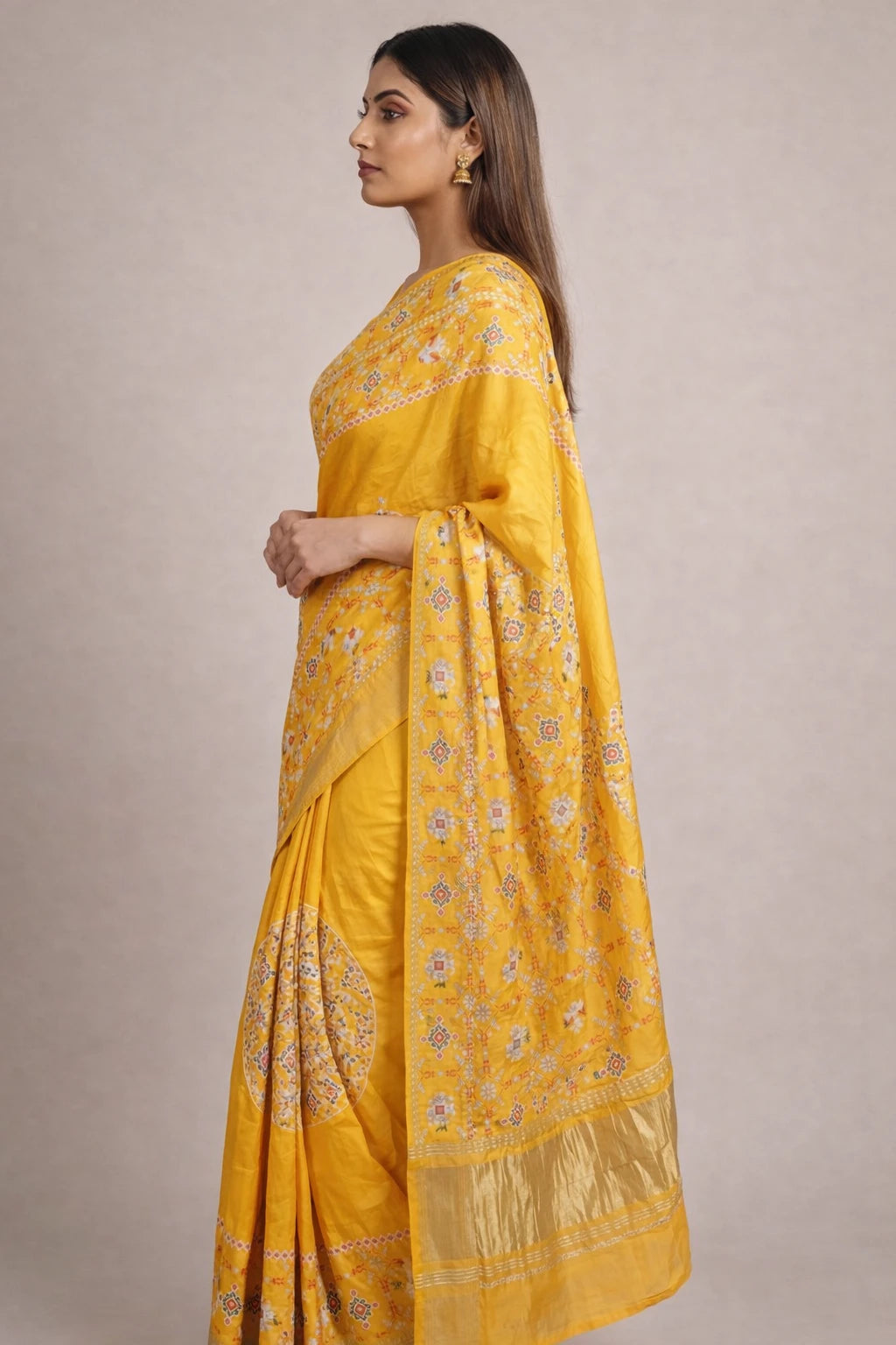 Ajrakh design silk saree