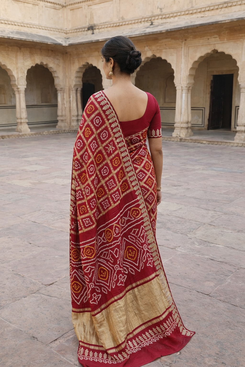 Gajji Silk Ghatchola Bandhani Saree Back