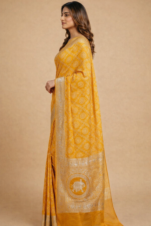 Gajji Silk Bandhani Print Saree Side