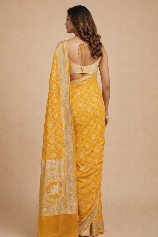 Gajji Silk Bandhani Print Saree Back