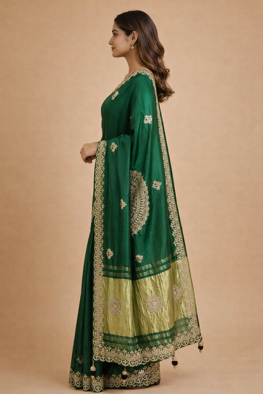 Gajji Silk Traditional Saree with Gota Patti Work Side