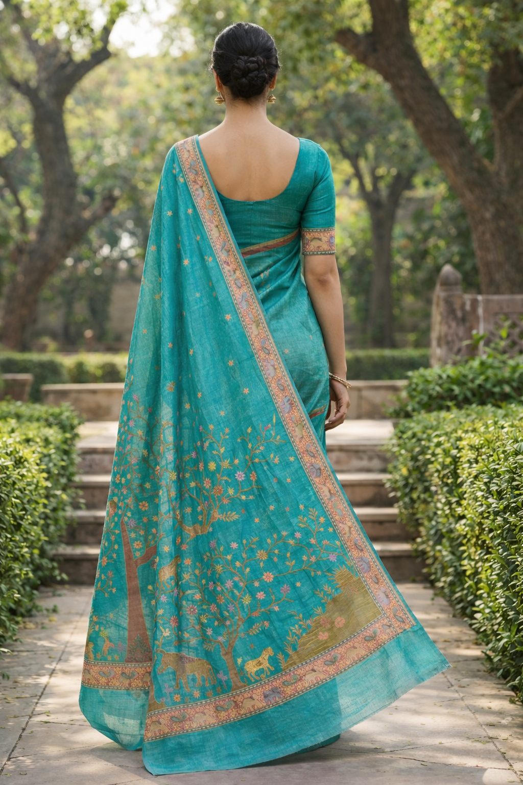 Katan Silk Zari Festive Saree Back