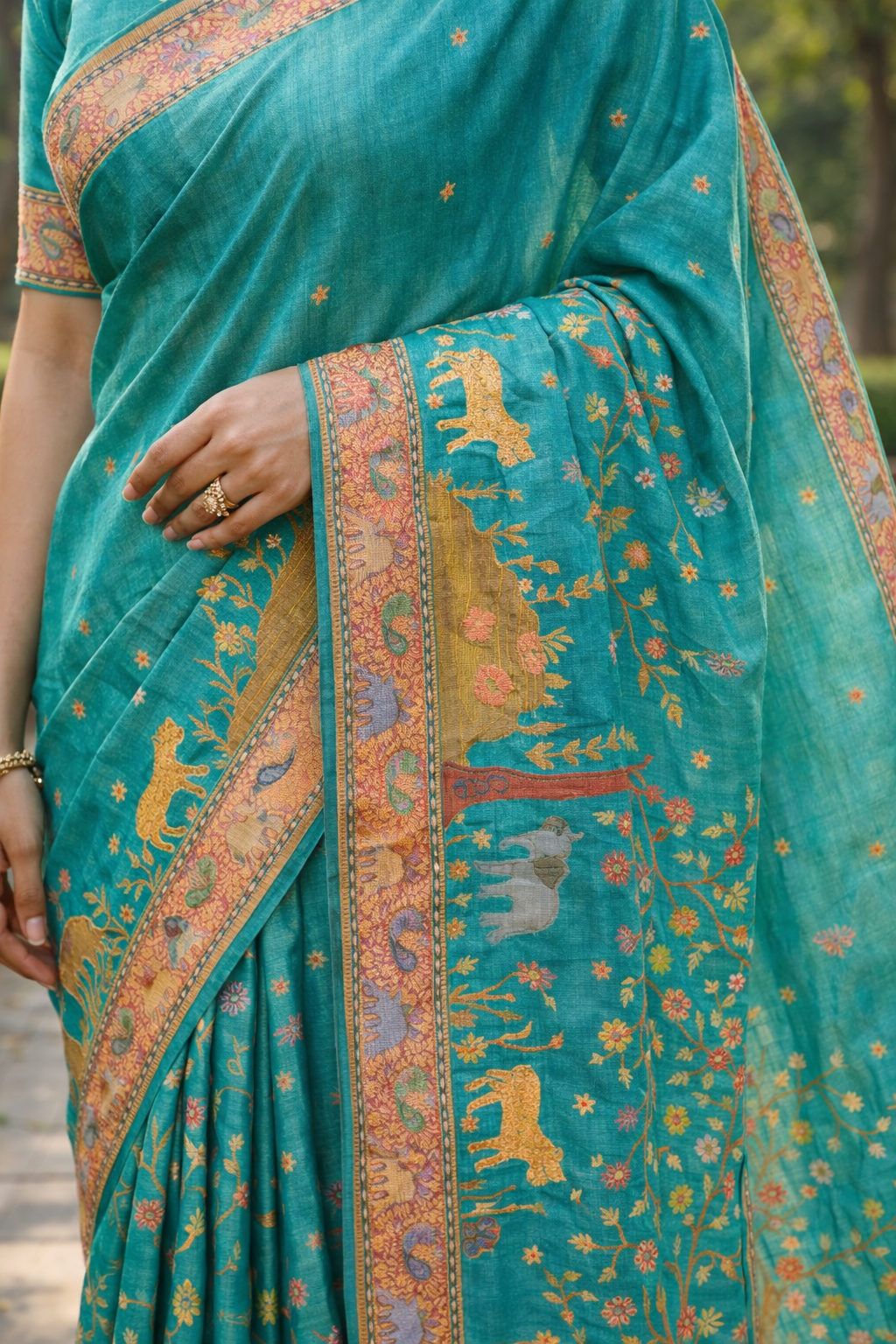 Katan Silk Zari Festive Saree Close view