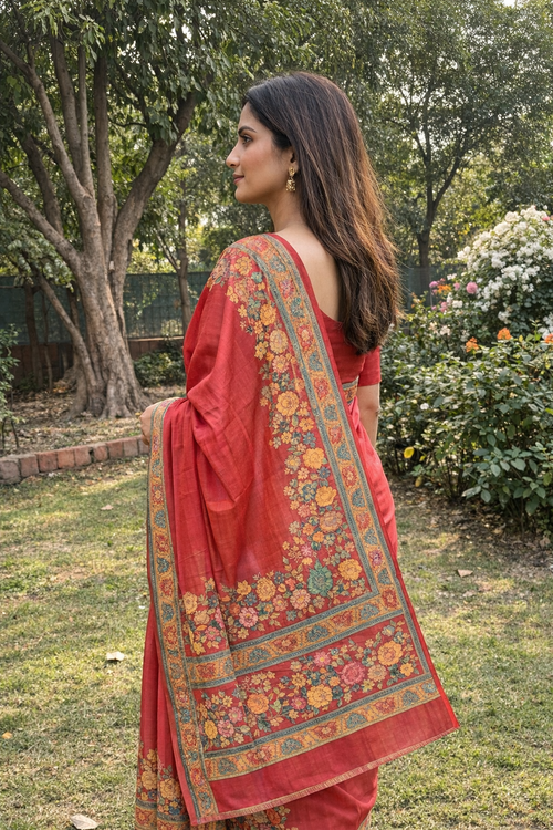 Elegant Floral Border Silk Saree Back