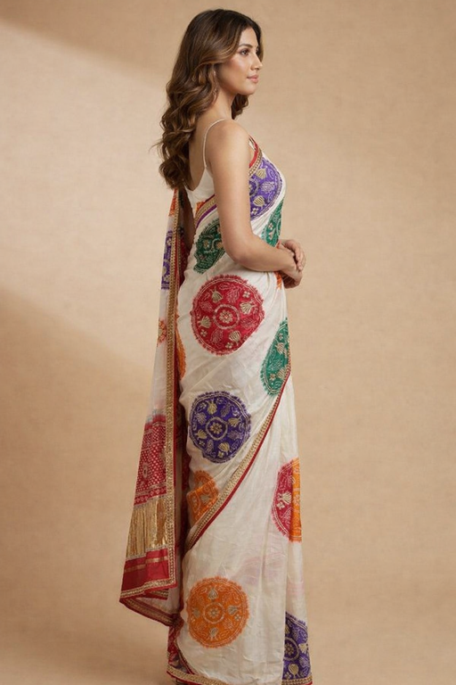 Modal Gajji Bandhani Saree with Gota Patti Work Side