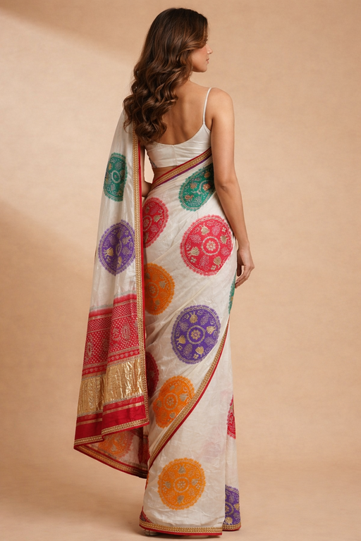 Modal Gajji Bandhani Saree with Gota Patti Work Back