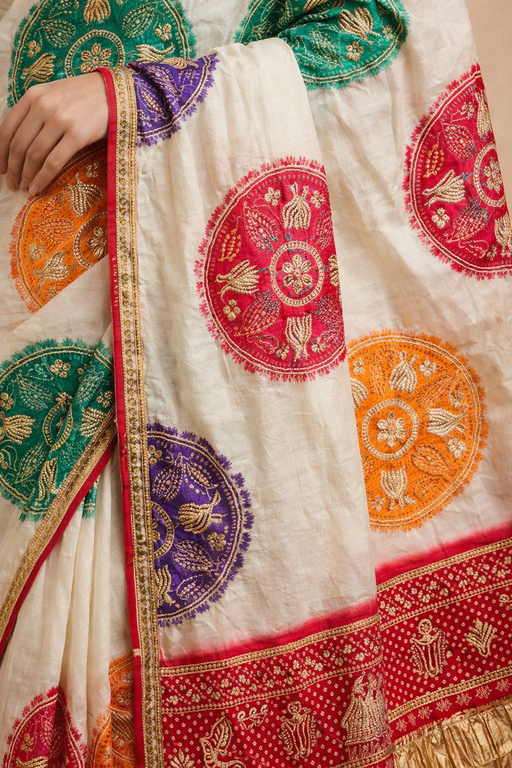 Modal Gajji Bandhani Saree with Gota Patti Work Zoomed